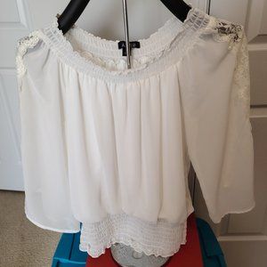 White cinch waist top